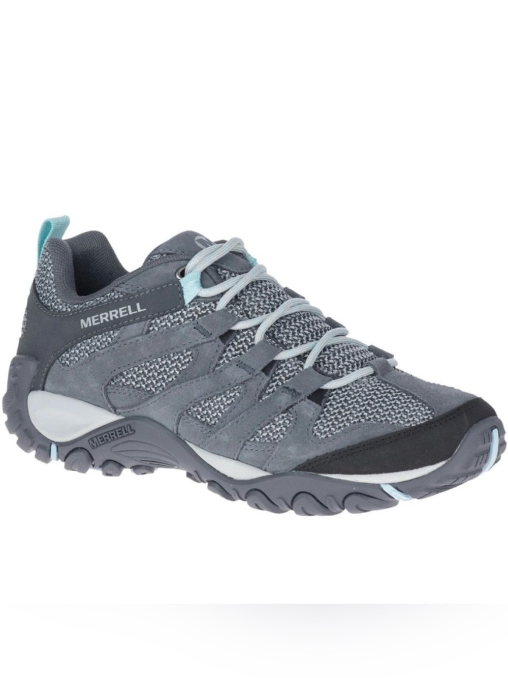 Merrell Alverstone Hiking Trail Shoes Gray Teal Blue Suede 7M